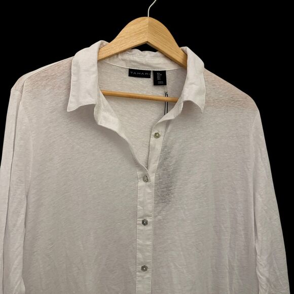 Tahari White Linen Blend Button Up Lightweight Tunic Swim Cover Up Size L NWT - Picture 3 of 9